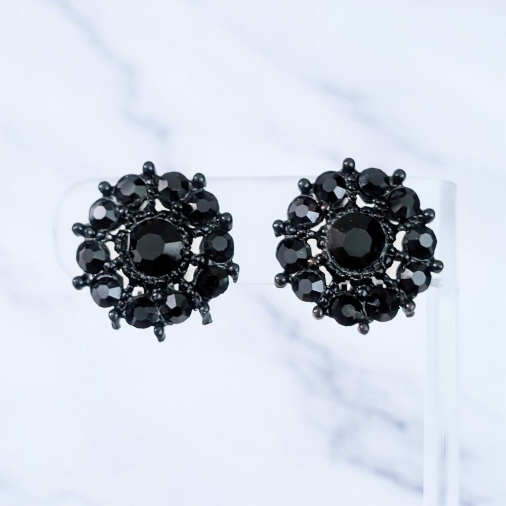 Vintage Clip On Earrings Stunning Statement Black 1"